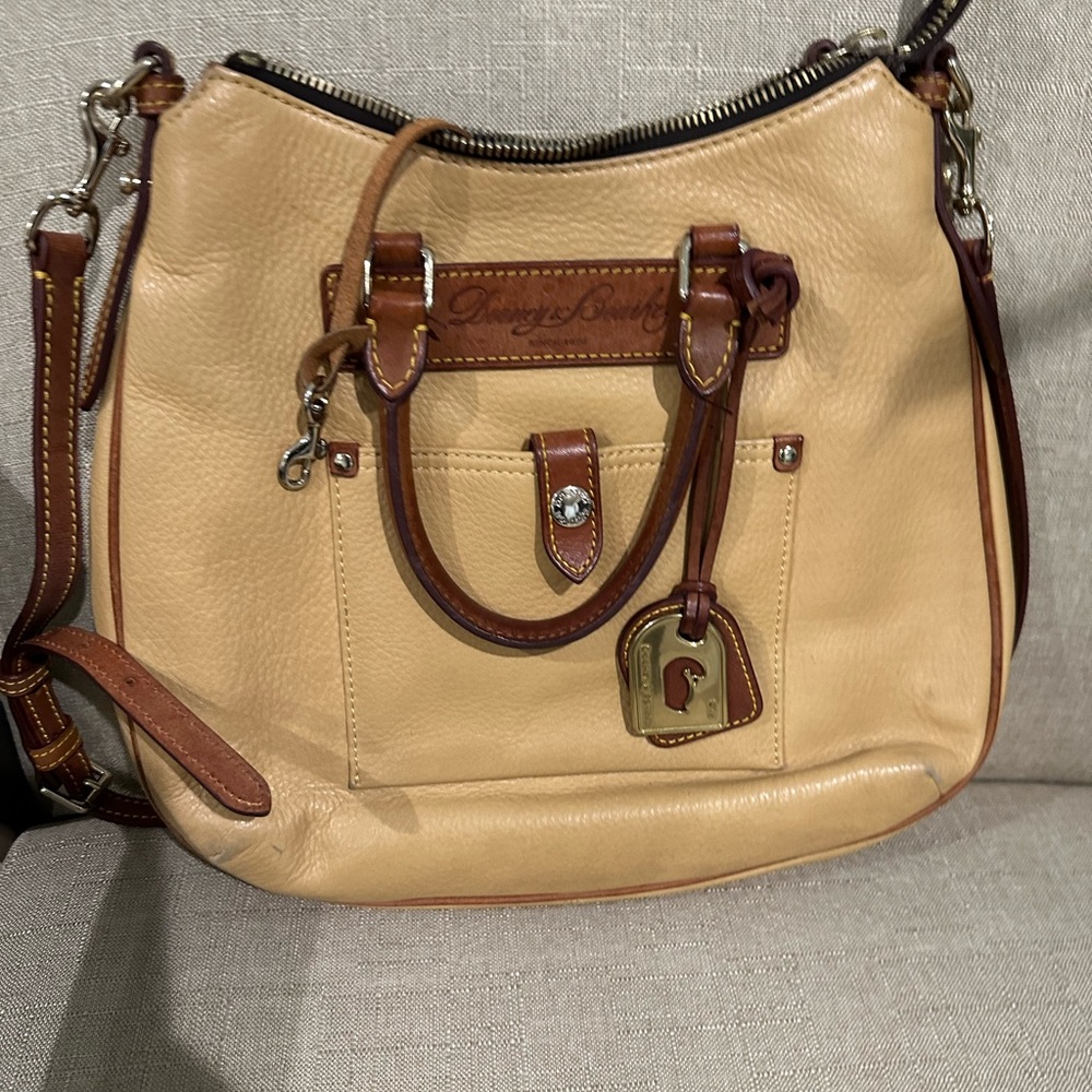 Dooney & Bourke Cream and Brown Leather Shoulder Bag